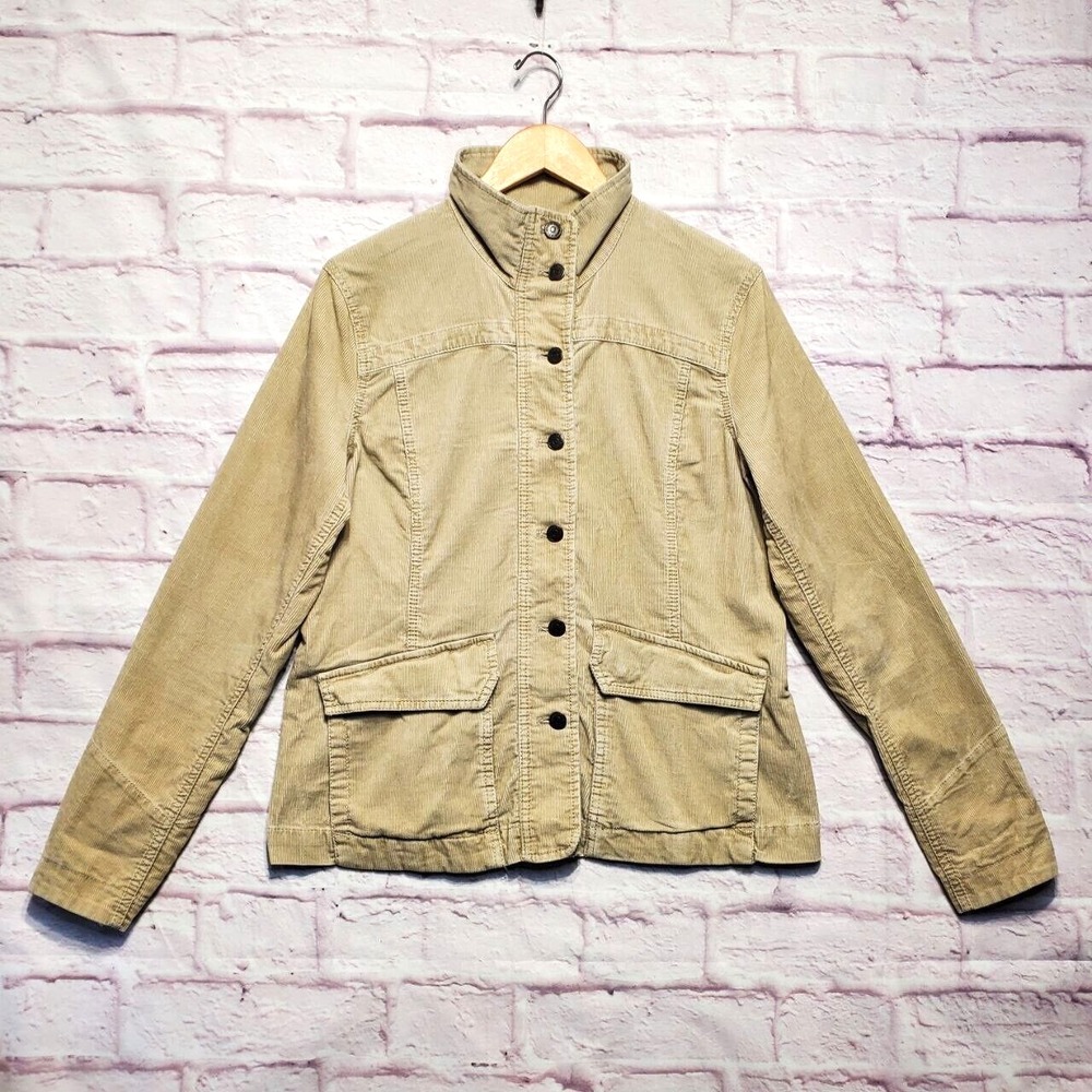 Eddie Bauer Womens M‎ Tan Beige Corduroy Button Front Mock Neck Utility Jacket